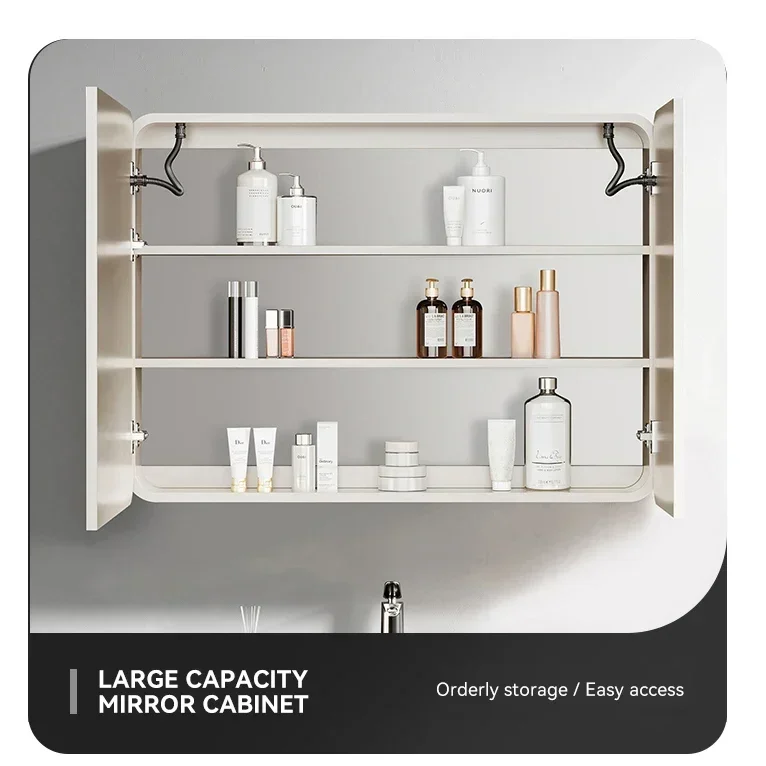 %a Modern Simple Design Bath Wall Mounted Bathroom Mirrored Vanity Cabinet Multi-layer Solid Wood Bathroom Vanity With Ceramic