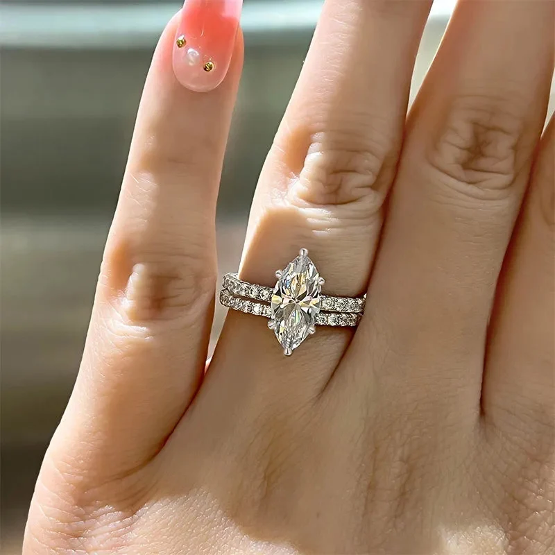 Huitan Trendy Marquise Cubic Zircon Women Set Rings 2Pcs Bling Bling Crystal CZ Luxury Wedding Party Female Akcesoria Biżuteria