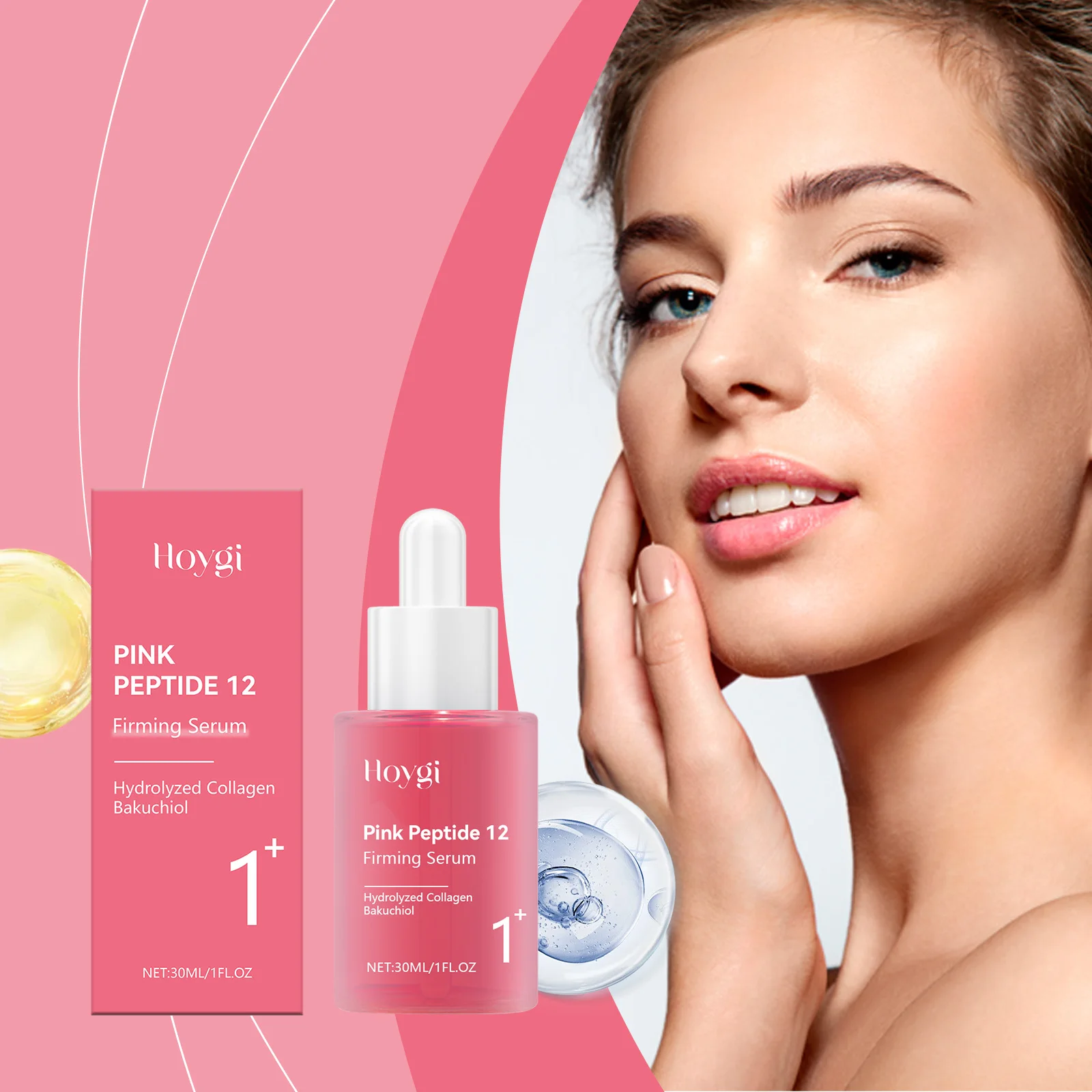 Pink Peptide 12 Firming Serum - 30ml Wajah Anti Penuaan Mengencangkan Kulit & Meningkatkan Elastisitas - Hasil Terlihat dalam 2 Minggu - 1 Fl Oz"
