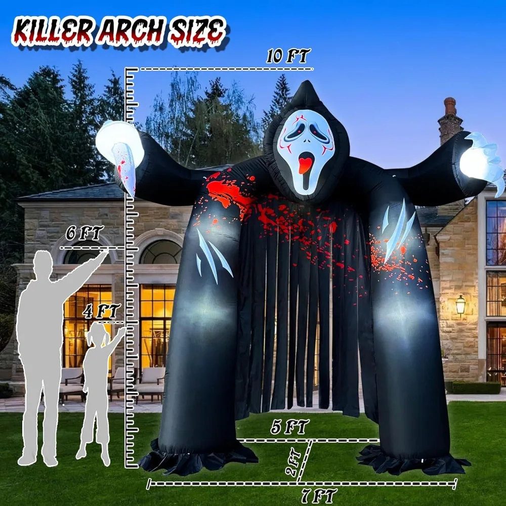 Arco inflable de Halloween con temática de fantasmas espeluznante con luces LED para decoraciones para fiestas al aire libre