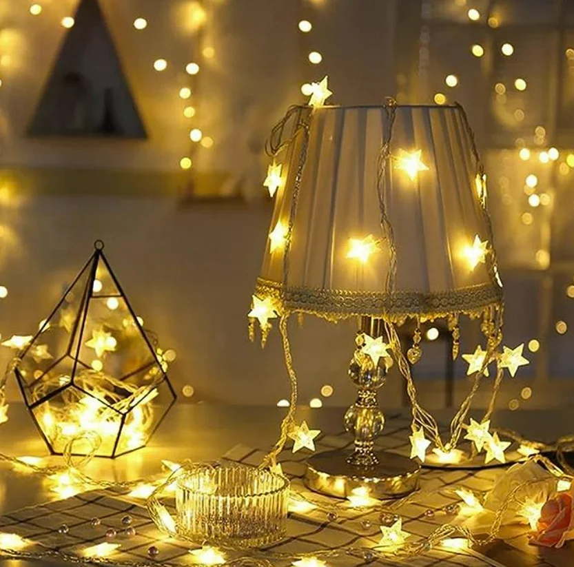 2M 20LED Star Lamp String Light Fairy Garland Lantern Girl Rooms Decoration Holiday Birthday Wedding Curtain Decor Lights