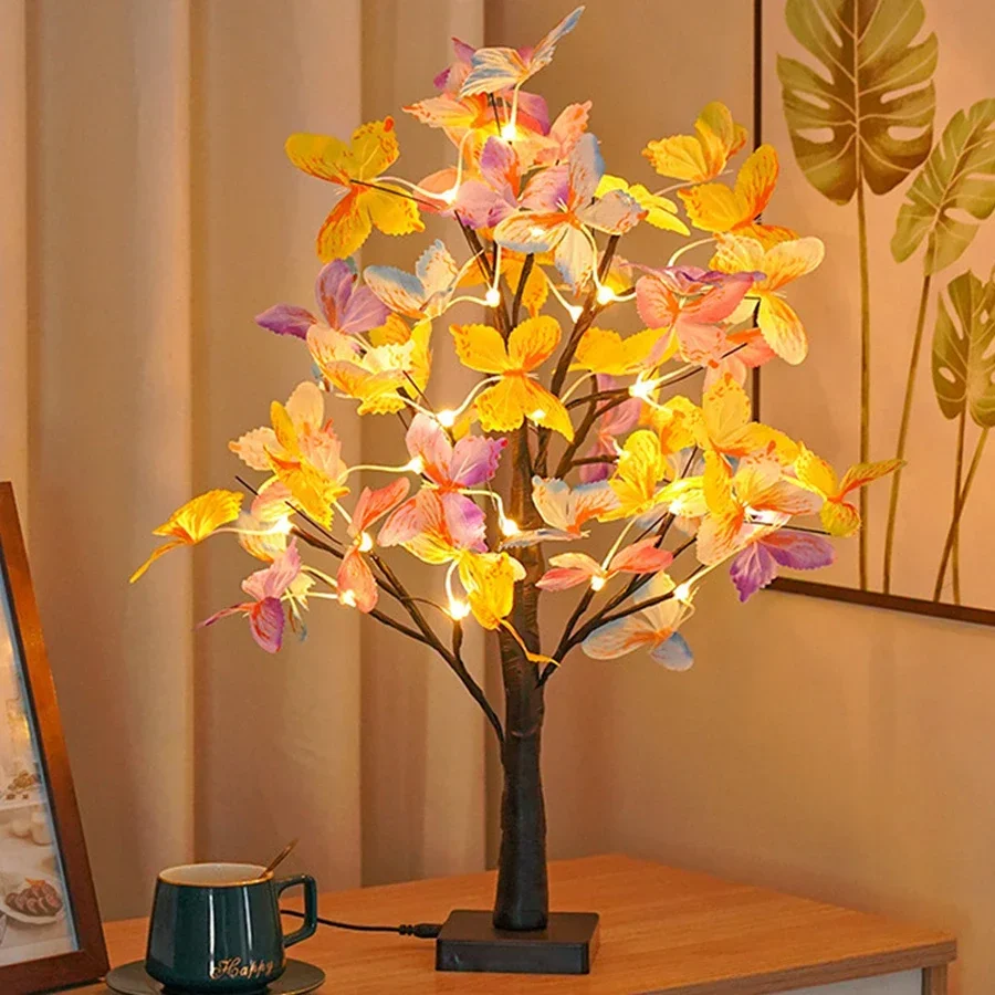 

60CM LED Lighted Butterfly tree LED Birch Tabletop Bonsai Tree Night Light DIY Artificial Christmas Tree Lamp For Table Decor