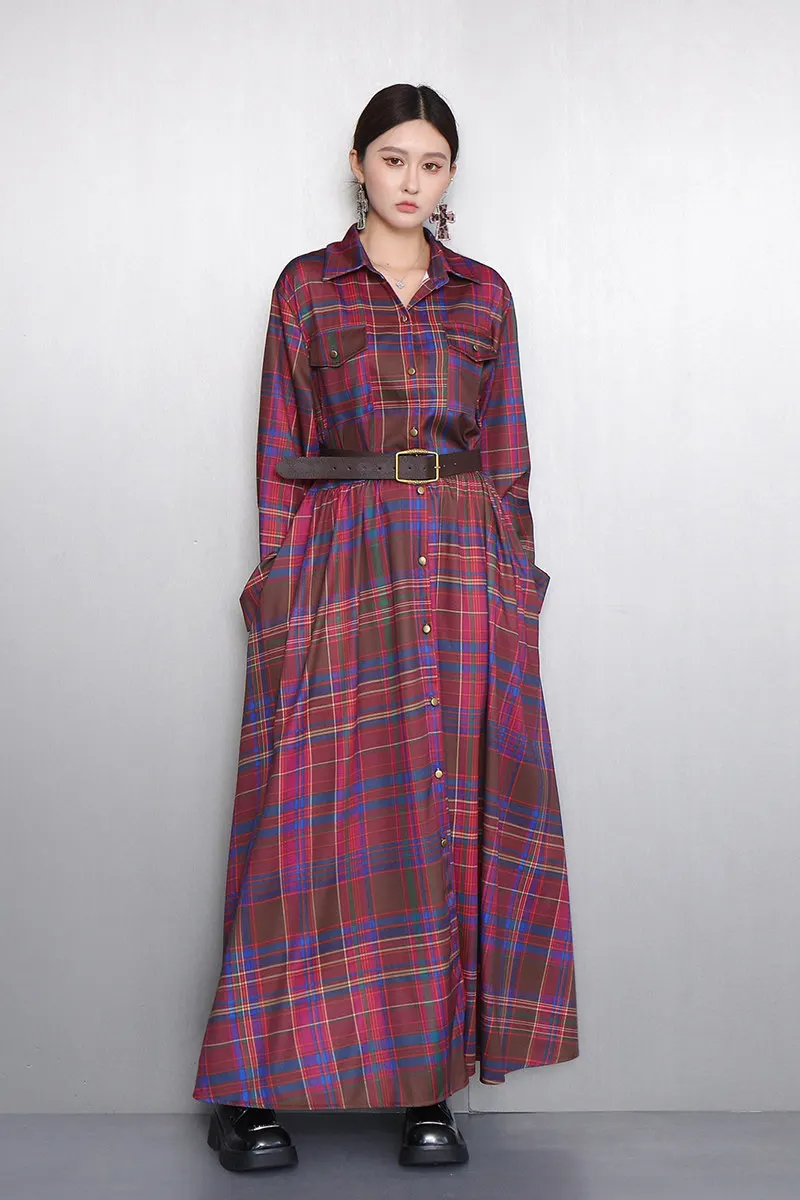 

Весна 2026: Элегантное свободное ретро-платье в клетку с длинным рукавом для женщин, оптовая продажа J2147