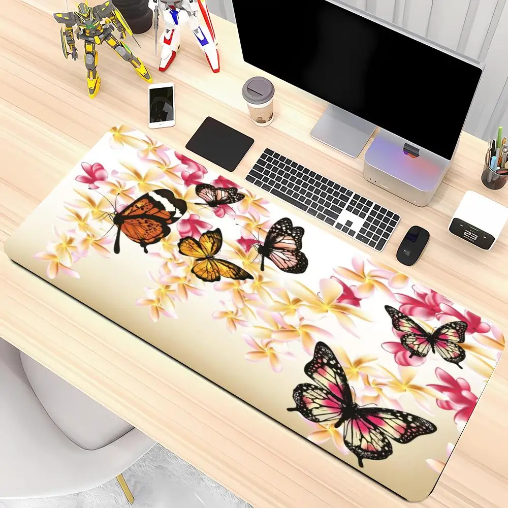 Black base blue orange monarch butterfly Mouse pads elaborate oil painting flower keyboard mat for gaming