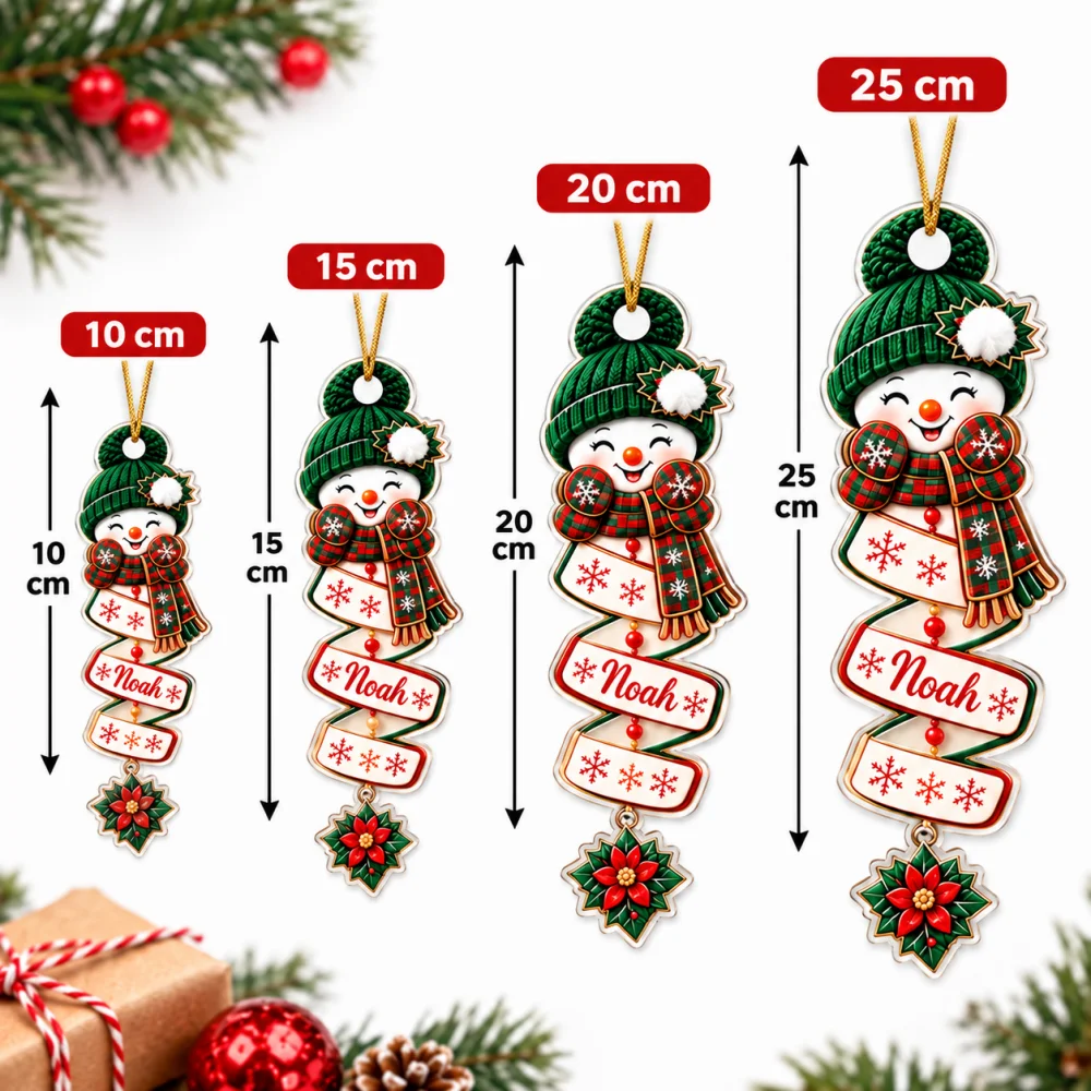 2D Flat Personalized Twisted Ribbon Snowman Acrylic Christmas Ornament Custom Name Xmas Tree Hanging Pendant Winter Holiday Gift - view 3