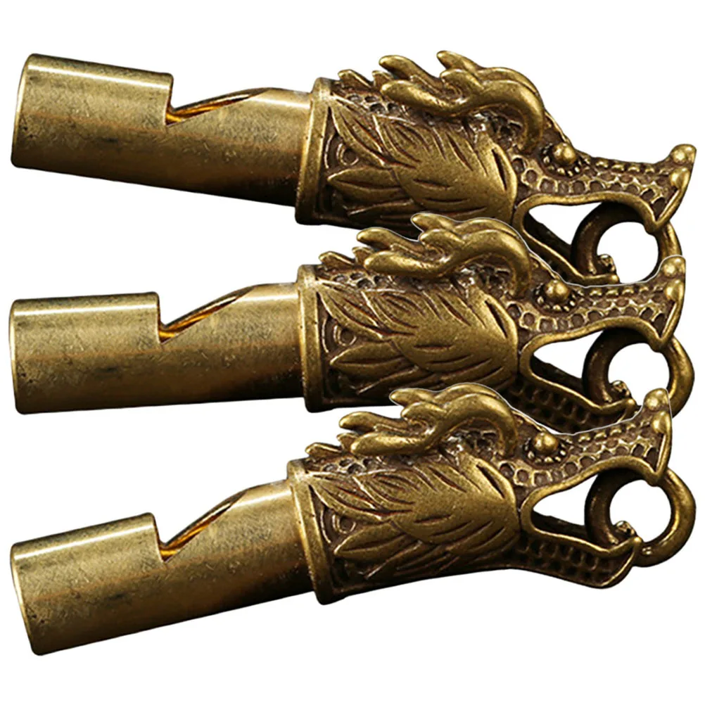 

3Pcs Metal Emergency Whistle Keychain Pure Copper Dragon Design Portable Whistle for Outdoor Sports and Training