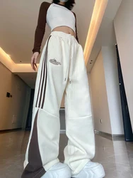 Zoki Retro Streetwear Striped Sweatpants Women Harajuku Lace Up High Waist Trousers Vintage Loose Hip Hop Korean Bf Sport Pants