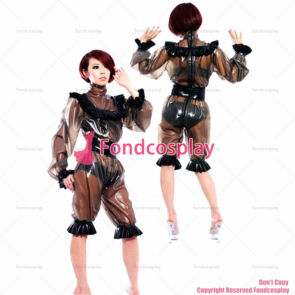 

fondcosplay adult sexy cross dressing sissy maid black clear pvc dress lockable Uniform jumpsuits rompers CD/TV[G2183]