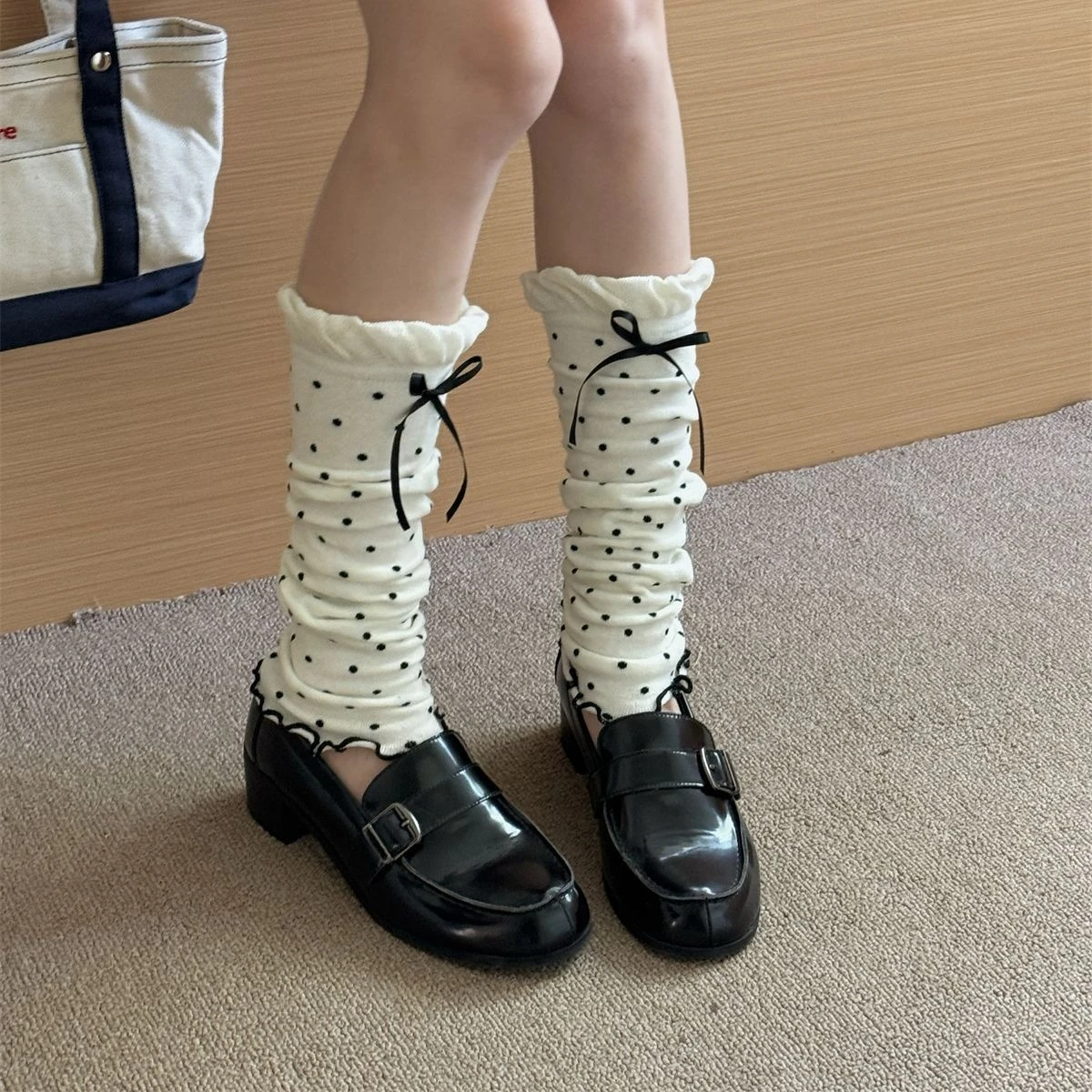 Women Bows Leg Warmers Frilly Polka Dot Knitt Foot Cover Knee Socks JK Japanese Sweet Girls Lolita Long Socks Bowknot Leg Warmer