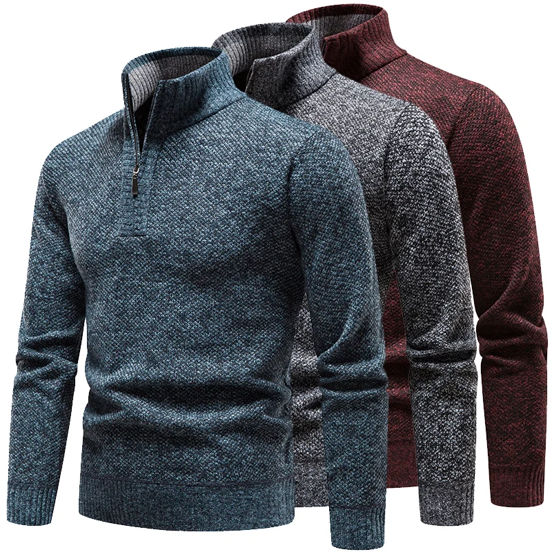 

Men's Knit Sweater Half Zip Pullovers Autumn/winter Warm Fleece Thick Sweaters Bottom Shirt Fashion Pullover Male Clothing