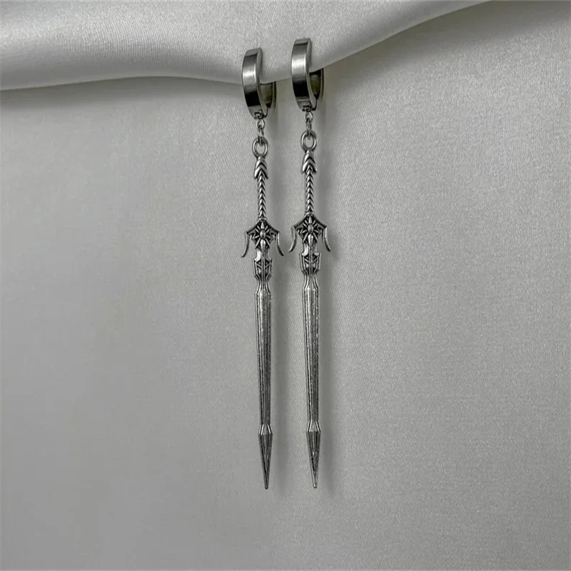 Punk Vintage Medieval Knight Sword Earrings Grunge Y2K Alt Goth Edgy Dangly Blade Earrings for Women