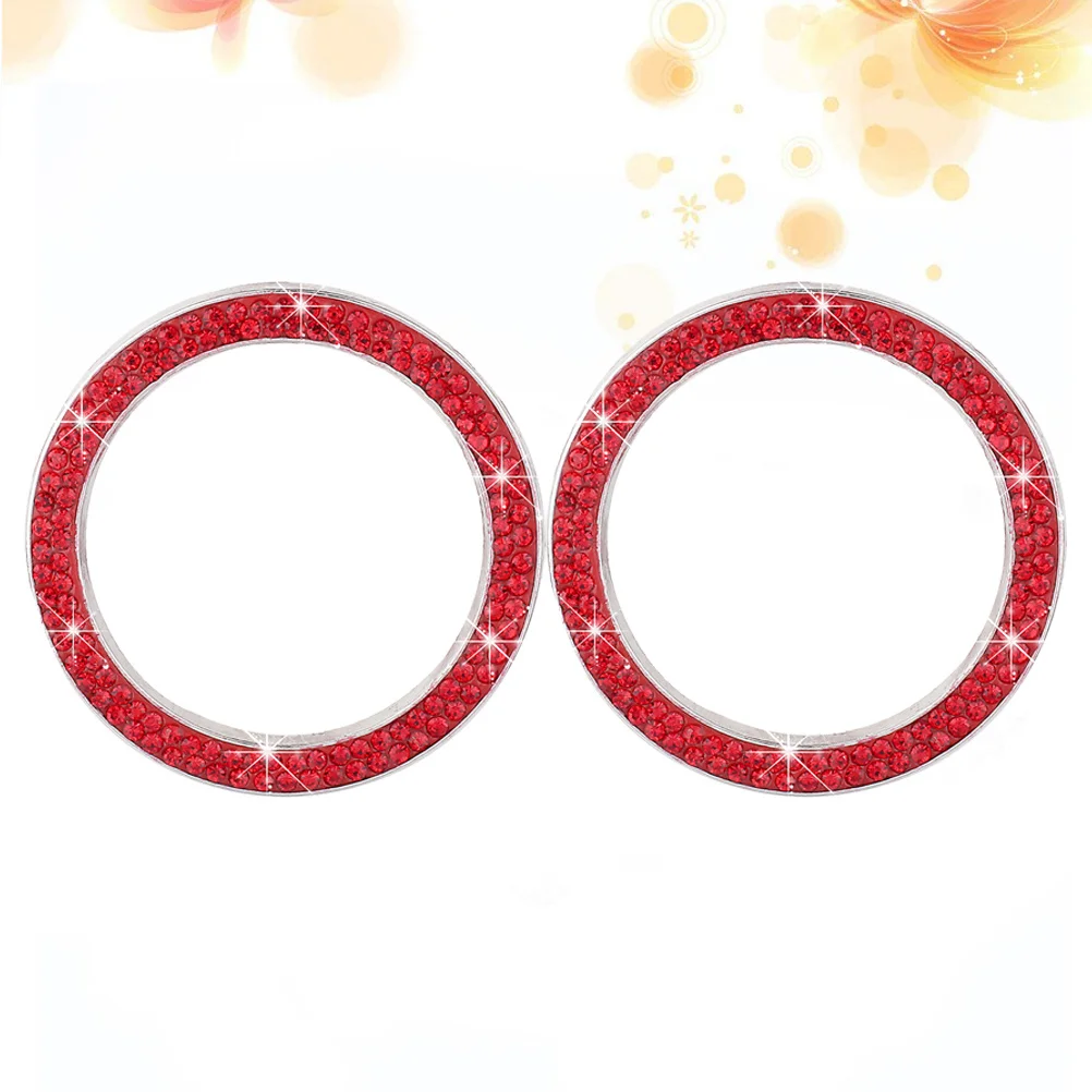 

2pcs Ignition Button Ring Sticker Engine Start Stop Decal Bling Rhinestone Decor Red Durable Replacement Auto Start Button Ring