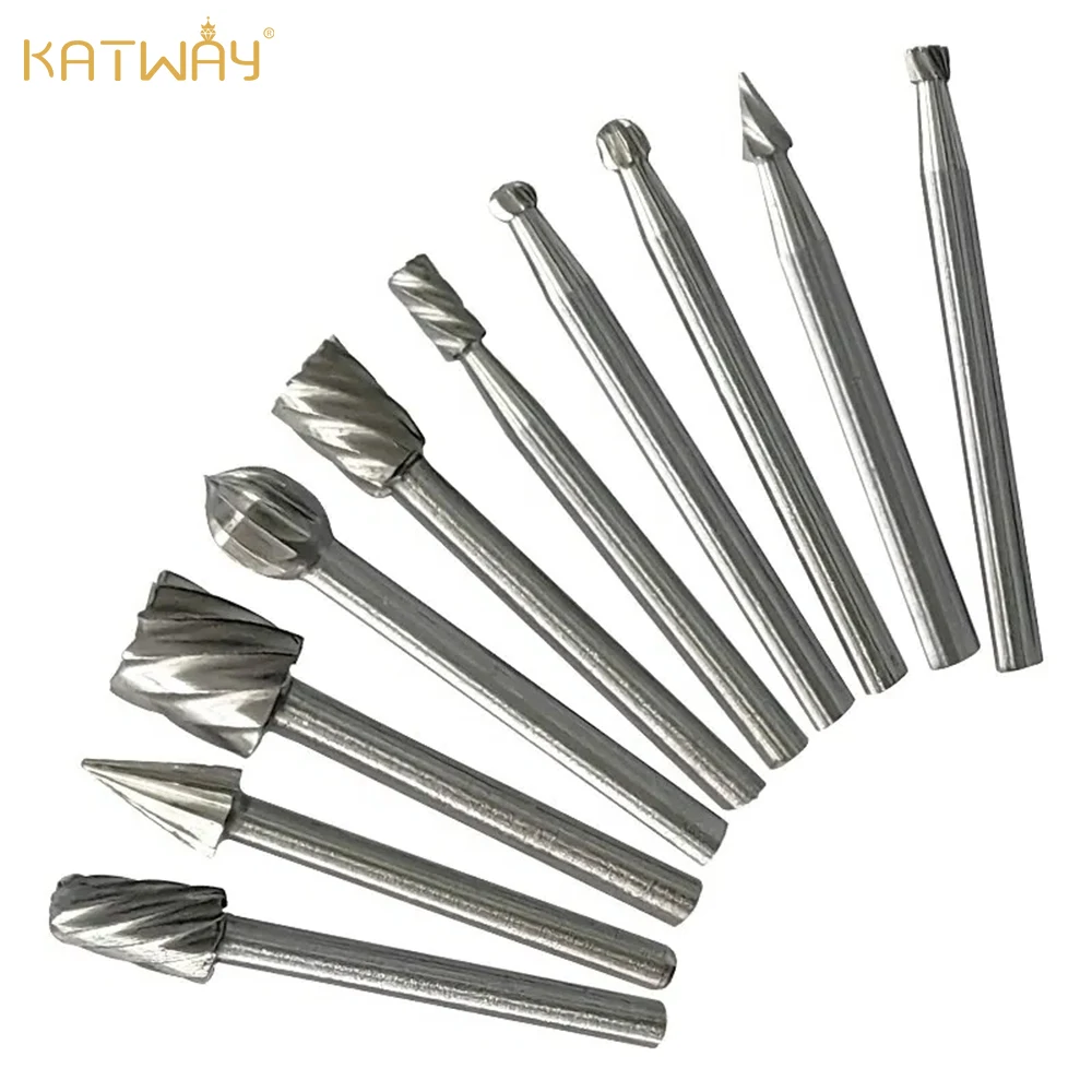 

KATWAY 10pc DIY HSS Woodwork Rotary File Set Natural Color Electric Grind Grinding Head Engrave Mill Cutter Drill Bits HH-AA54