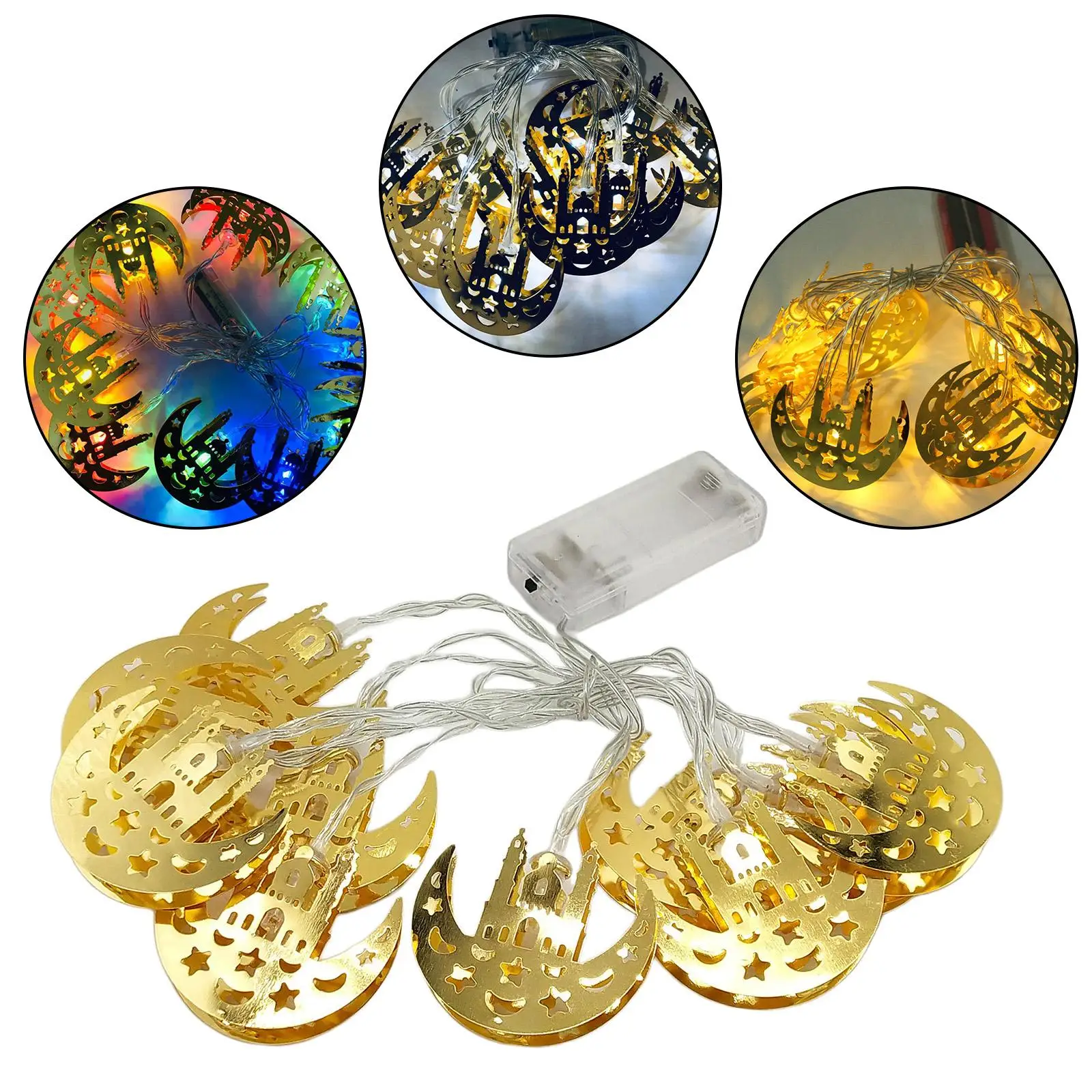 Muslim Ramadan Festival LED Light Strings Golden Wrought Decoration Lamp Holiday 1.65/3m 0 Lights