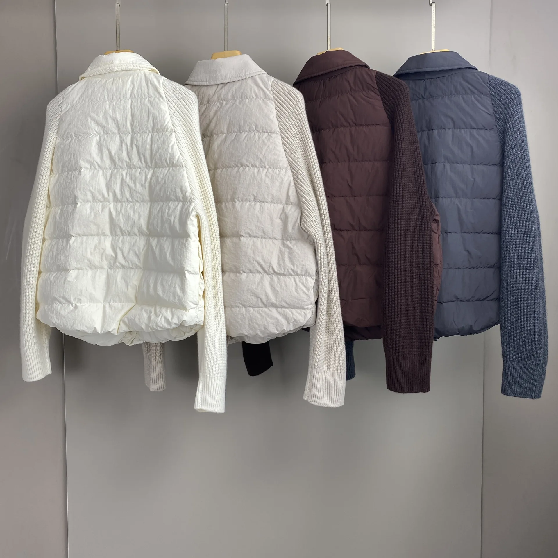 2025秋冬新作 ポケット付きビーズ装飾カシミヤ混紡グースダウン ラペルダウンジャケット おしゃれで多用途