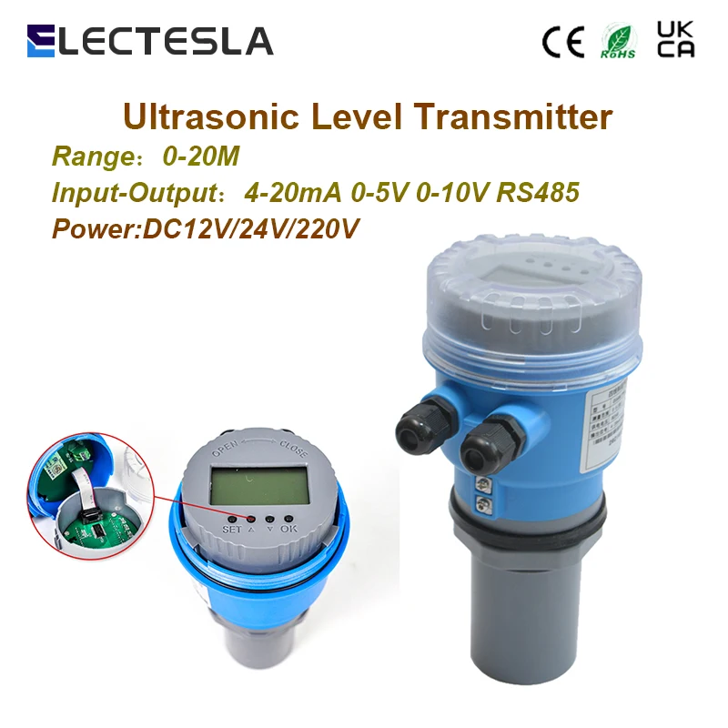 

Ultrasonic Level Sensor 20m Range Ultrasonic Water Tank Level Meter Output 4-20mA 0-10V RS485 Level Transmitter DC24V 220V