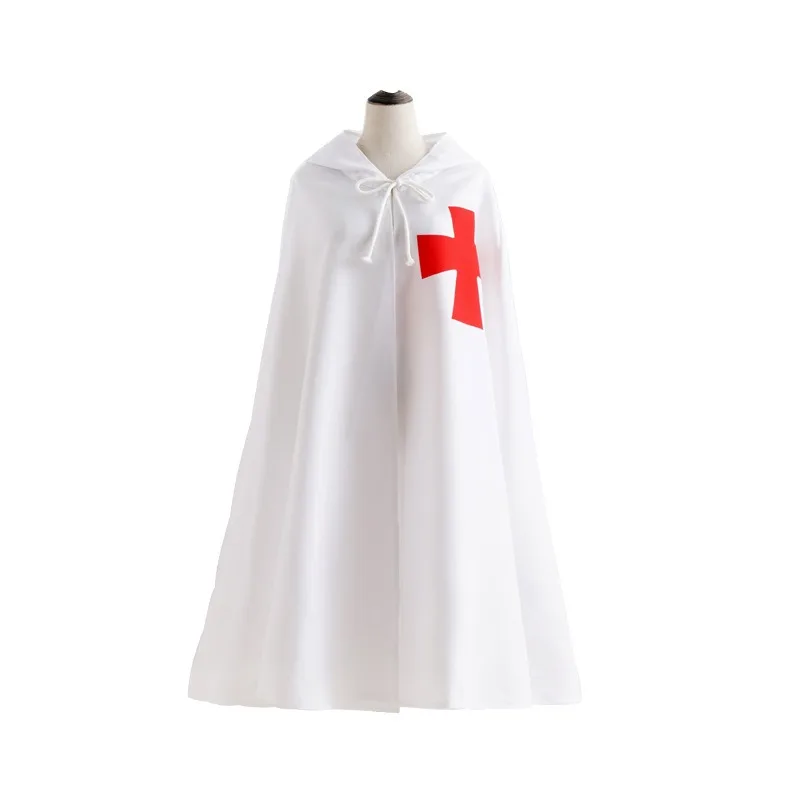 Medieval Crusader Costume Templar Cape Cloak With Hood Men's Renaissance Robe Knight Larp Halloween Outfit For Adult Teen Boys view 3
