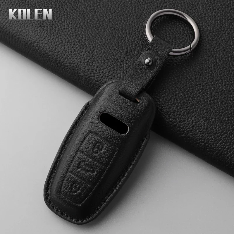 

Dermis Leather Car Key Case Cover Shell For Audi A3 A4 B9 A6 A7 4K A8 E-tron Q5 Q8 C8 D5 SQ8 Protected Fob Keychain Accessories
