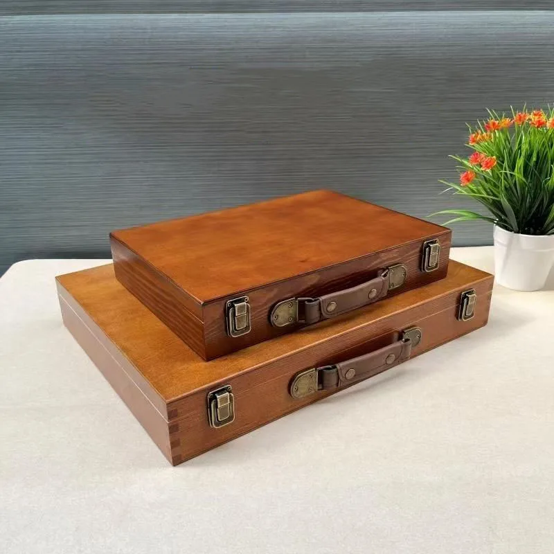 Caja de madera para el hogar, estuche de almacenamiento de escritorio con tapa, caja de regalo, almacenamiento de mano Retro, 39x22x6cm, superventas