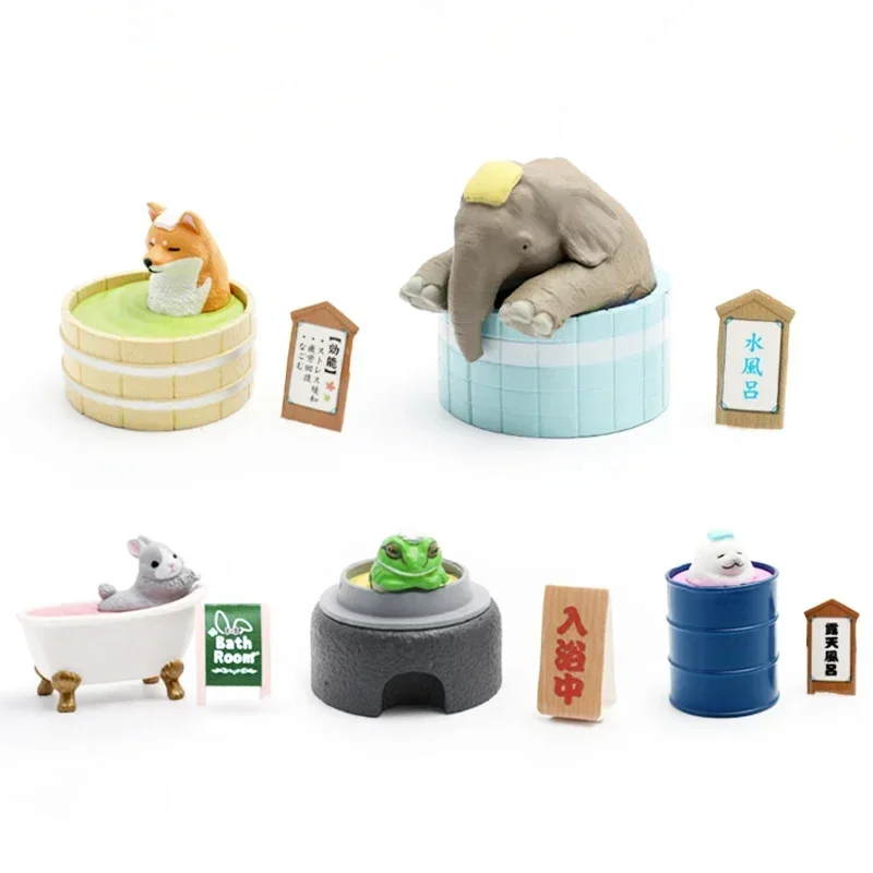 YELL Original Gashapon Kawaii Capsule Toys Figure Bath Animal Elephant Shiba Inu Frog Seal Cute Anime Figurine Creative Decor