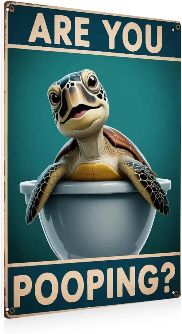 BEASTZHENG Funny Metal – Are You Pooping Decor, Ocean Theme Wall Art, Tropical Turtle Bathroom Accessories, Sea Life Tin Sign Cartoon Anime