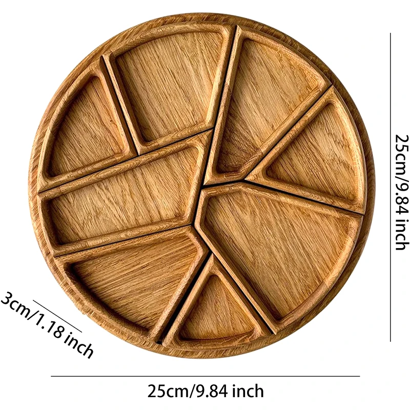 Geteiltes Holz-Serviertablett, rund, für Snacks, Desserts, Obst, Vorspeisen, Süßigkeiten, Nüsse – Rustikale, schicke Küchenaccessoires