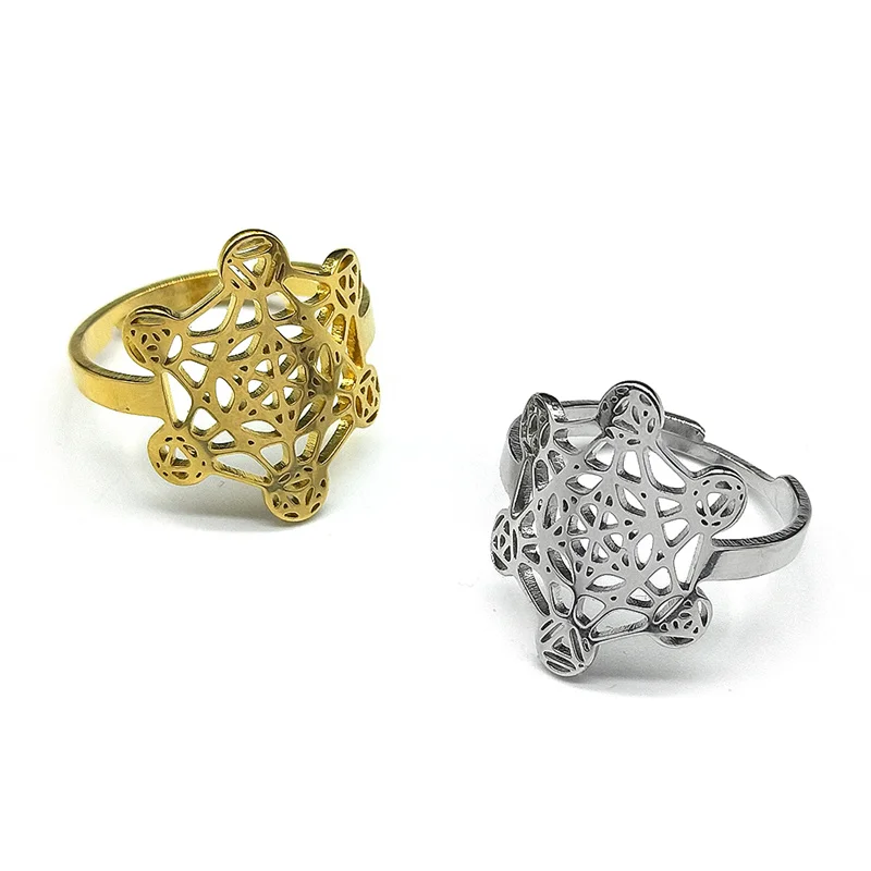 Large Archangel Metatron Cube Geometry Ring For Women Men Stainless Steel Silver Color Flower Of Life Rings Jewelry Gifts