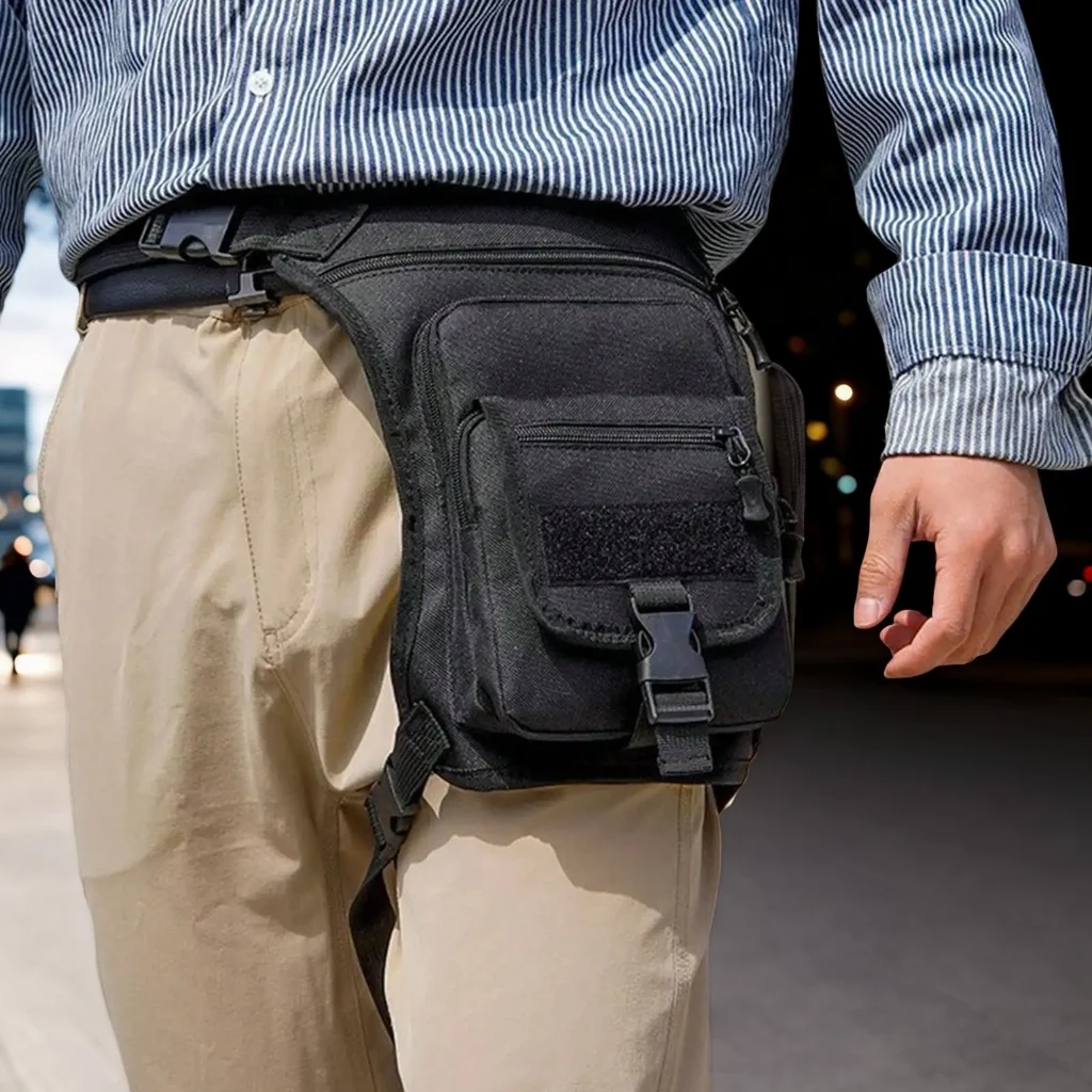 

Водонепроницаемая мотоциклетная сумка с откидной ногой — тактическая боковая сумка для мотоциклов, езды на велосипеде и путешествий (кошелек для телефона/поясная сумка на бедро)