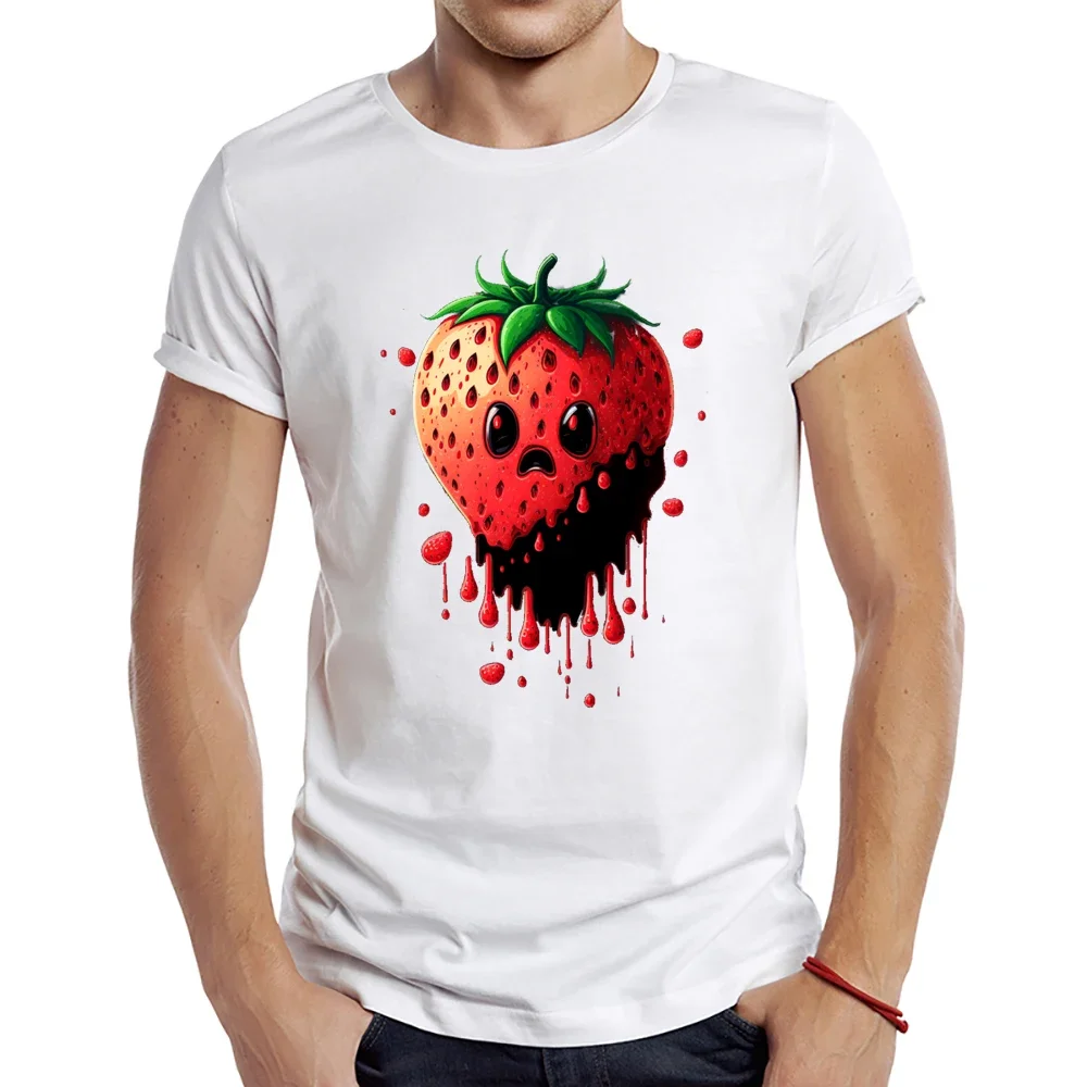 2024 Men's New Funny Upset Strawberry Design Short Sleeve T-Shirt Cool Printed Tops Hipster Tee