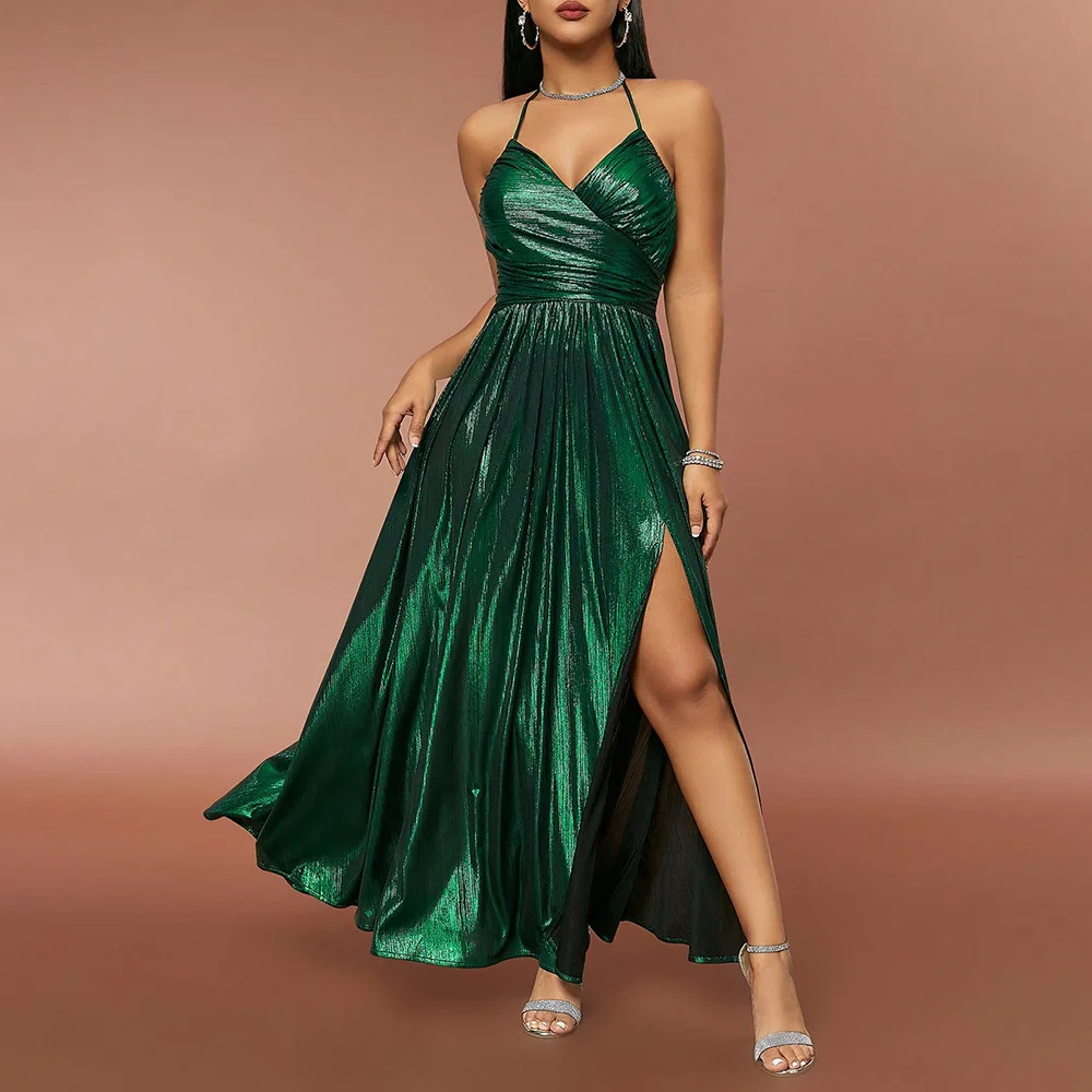 ICCLEK Wedding Guest Dresses Платья На Свадьбу Гость Women\'s Christmas Dress Платье Женское Вечернее Shiny Green Dress