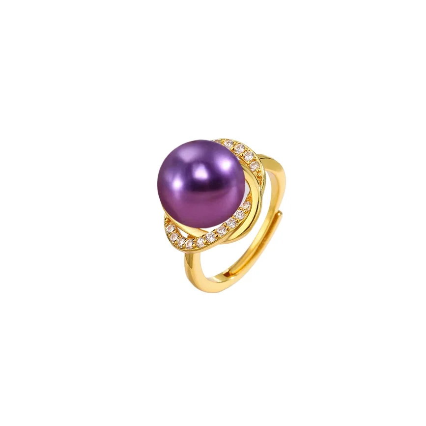 

CHARMING SOUTH SEA PURPLE ROUND PEARL RING 11-12MM PEARLS 9999