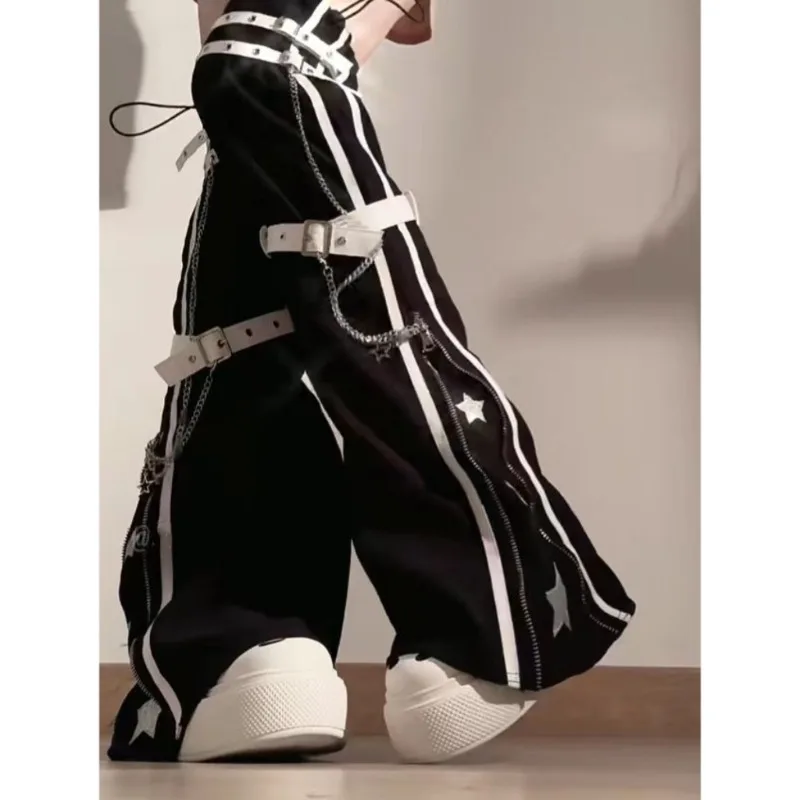 Subcultural Punk Y2k 2000s Women Stocking Japnaese Personality Constrast Color Striped Chain Design Socks Harajuku Leg Cover