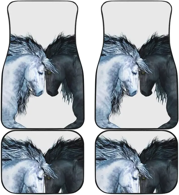 

Horse Car Mats Black Horse And White Horse Customized Car Floor Mats, Universal Fit Auto Floor Mats Set Of 4, Fit Most Vehicle