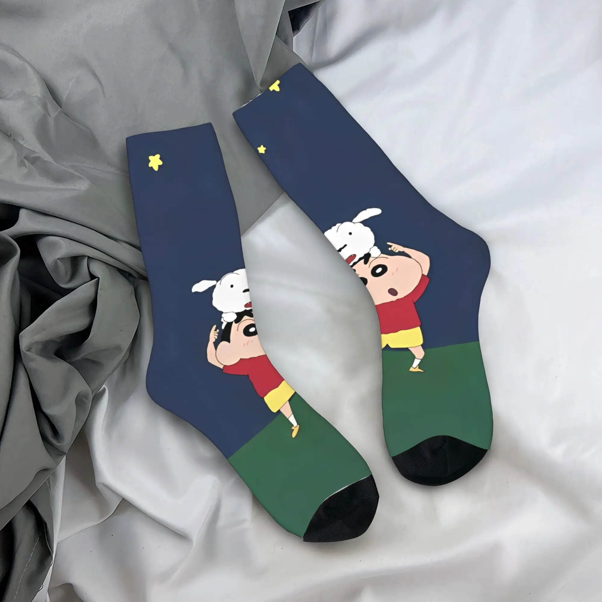 crayones Nohara Shinnosuke shins chans calcetines antideslizantes mujeres hombres calcetines medianos suaves para correr otoño calcetines de diseño divertido