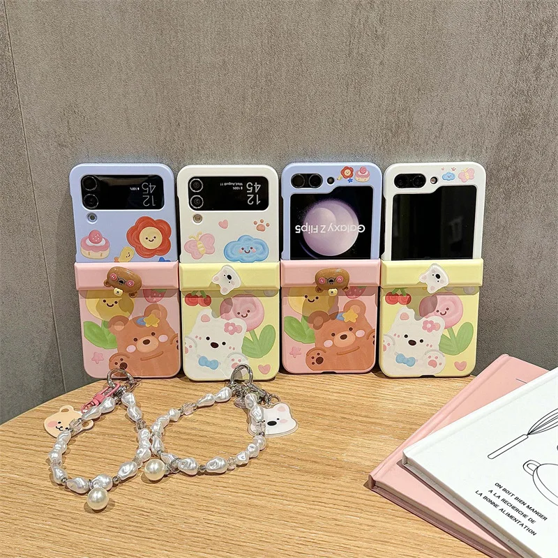 

Brown Bear White Dog Phone Case For Samsung Galaxy Z Flip 7 6 5 4 Protective Back Cover For ZFlip5 ZFlip6 ZFlip7 Case Shell