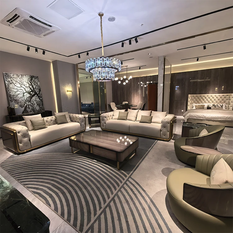&Luxury Design European Style Quality Nubuck Fabric Living Room Sofa Set Furniture