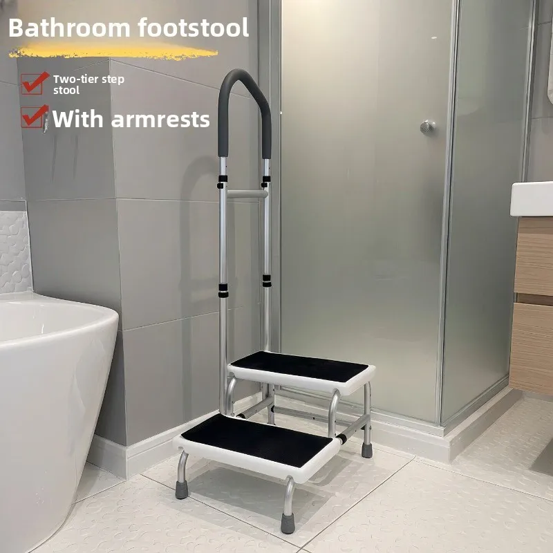 Medical Step Stool with Handle Elderly Bed Steps for High Beds Rails Adjustable Assist Bar Heavy Duty Metal Wide Step Platform