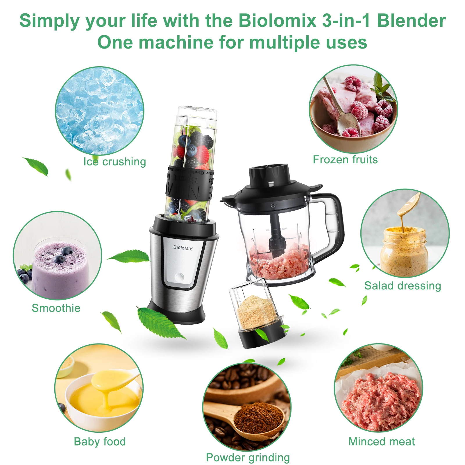 3-in-1 Multifunctional blender,700W Smoothie Maker,Portable Mixer Food Chopper And Grinder