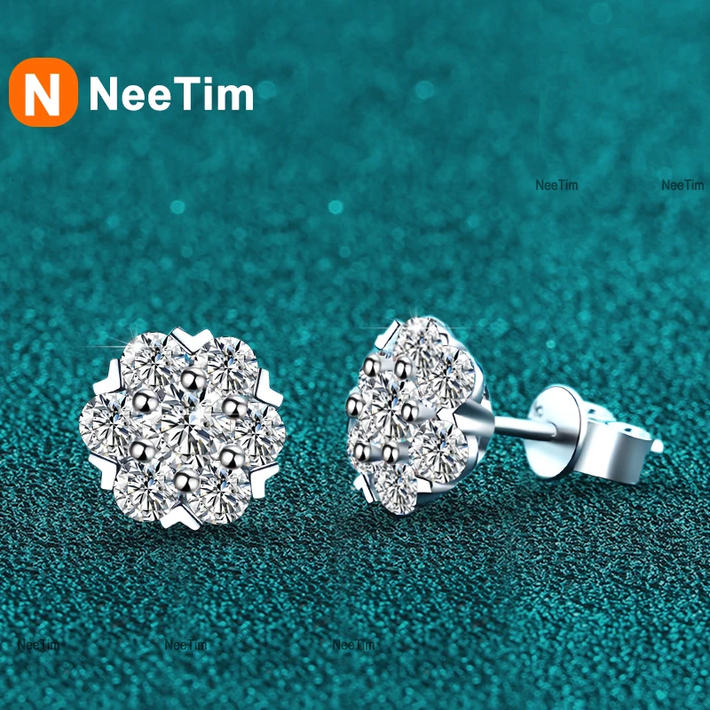 

NeeTim Full D Color Moissanite Stud Earrings For Women Top Quality 925 Sterling Silver Sparkling Lab Diamond Wedding Jewelry