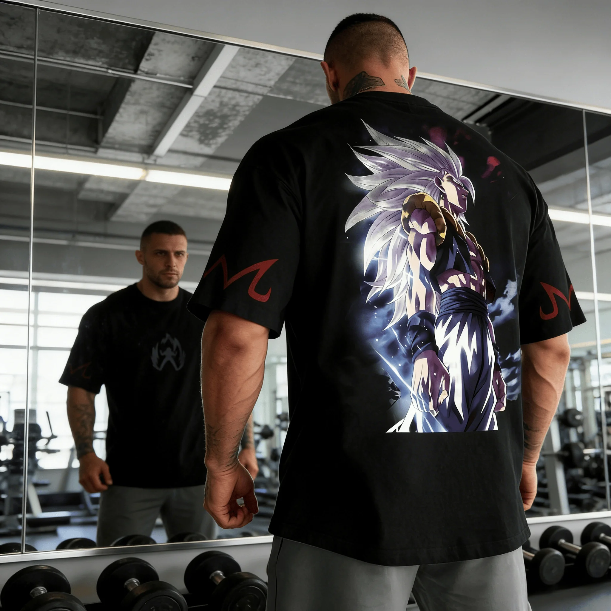 Dragon Ball Gogeta Super Saiyan 5 Purple Flame Doppelseitig bedrucktes, übergroßes Baumwoll-T-Shirt für Männer und Frauen, lässiges Unisex-Anime-Top