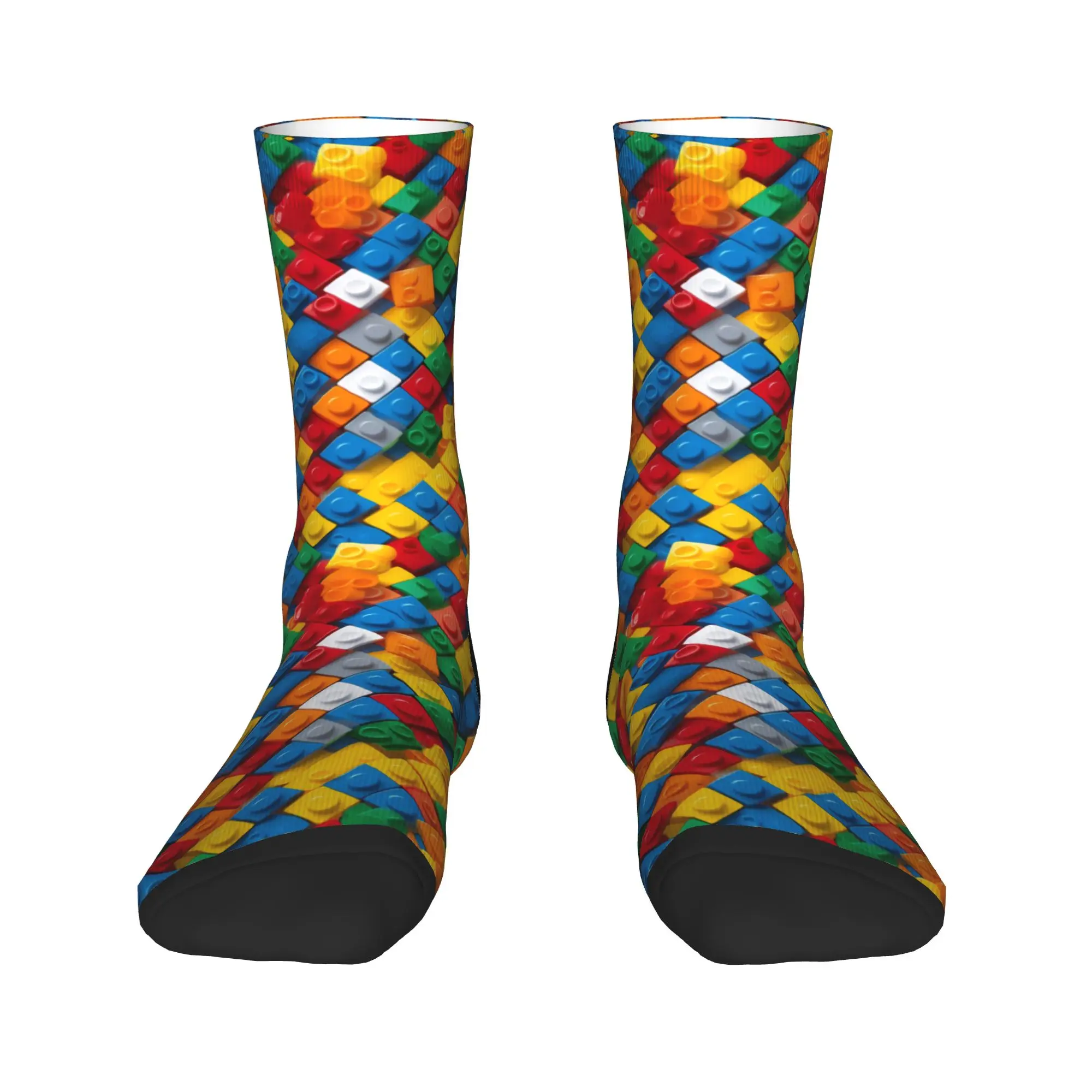 Men Socks Realistic Scattered Building Blocks Pattern Stockings Autumn Soft Breathable Socks Design Climbing Non Slip Socks