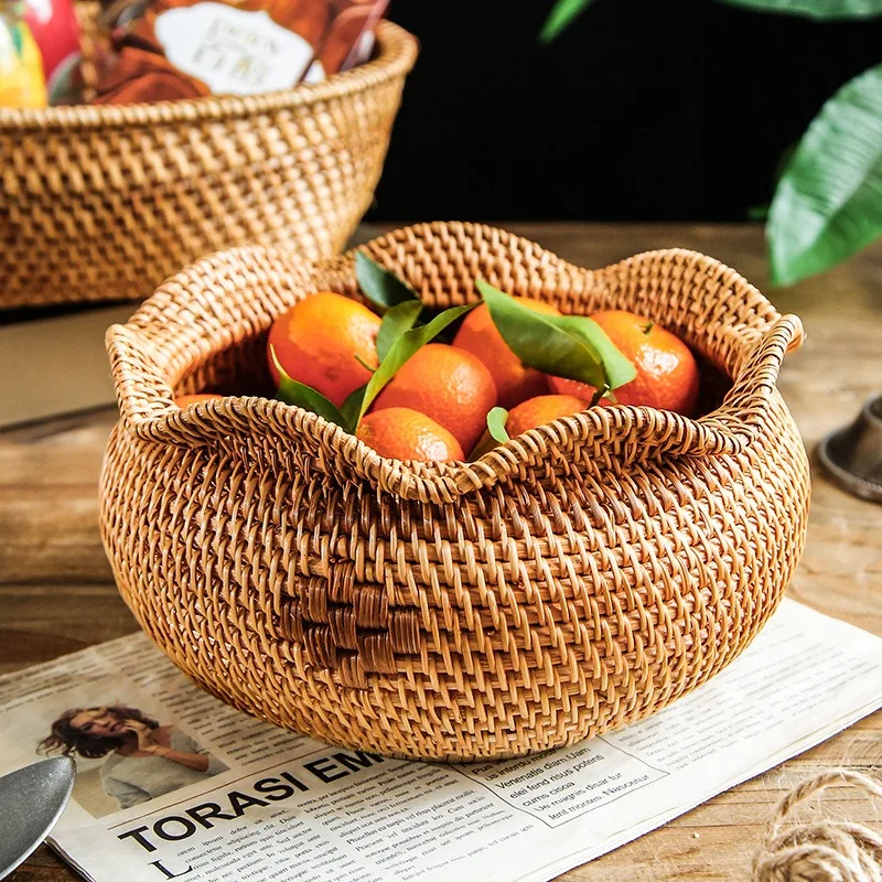 

1 pc 8.5inch hand-woven autumn rattan bunch shape storage basket natural rattan egg fruit snack bread lucky bag storage basket