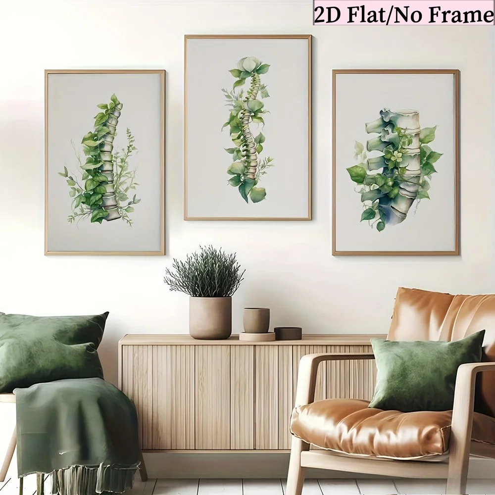 （NoFrame 3pcs）-2D Flat, 2D Flat, 3pcs 2D Flat Orthopedic Office Decor, Spinal Massage Wall Art, Anatomical Office Poster Deco