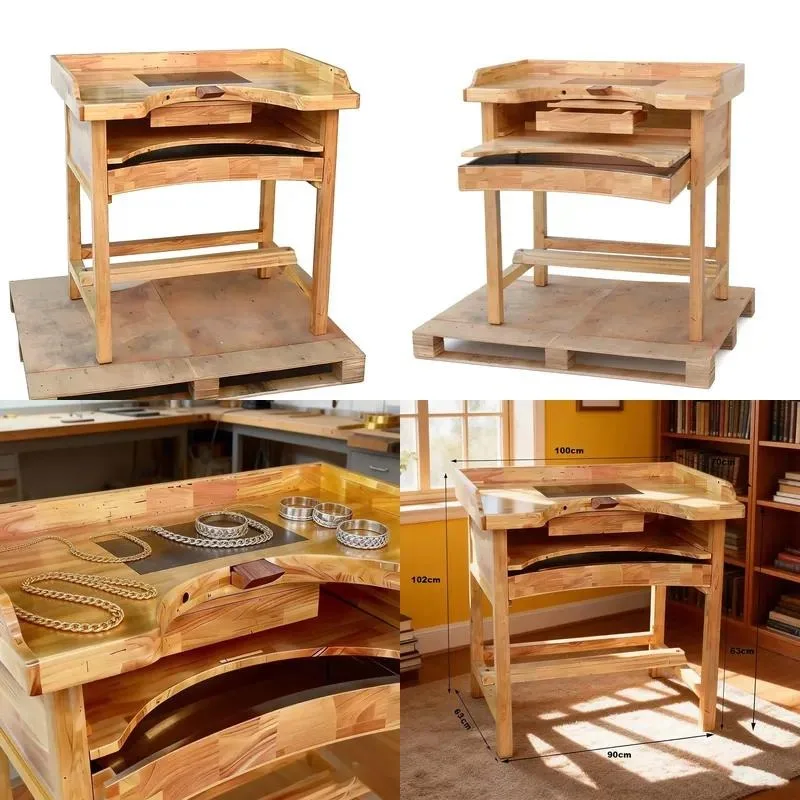 Professional Jeweler Wooden Workbench Jewelry Making Table Solid Oak Craft Table with Marble Slate Area