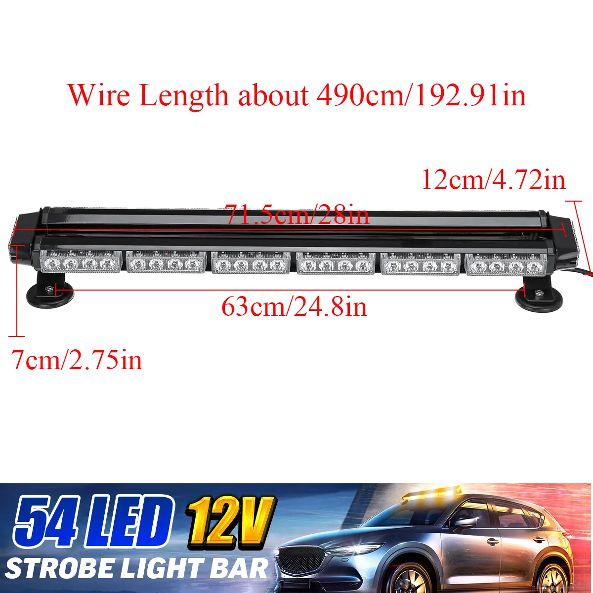 28 Zoll 54 LED Weiß & Bernstein LED Stroboskop-Lichtleiste Blinkende Warnleuchte für Dach Notfall-Warnlampen 7 Blitzmodi Auto LKW – Detail 7