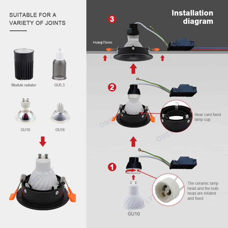 Gorąca wyprzedaż 2022LED moduł MR16 reflektory led oprawa antyodblaskowa aluminiowa okrągły kwadrat wbudowana rama led typu downlight gu10