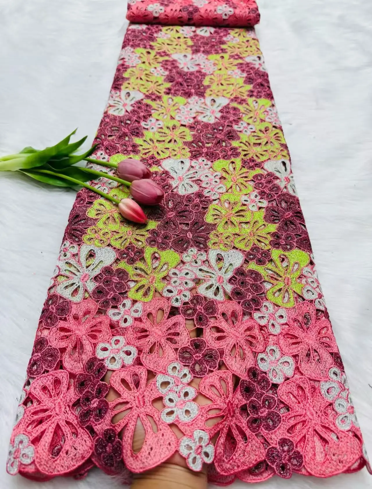 

Cotton Lastest African Water Soluble Lace Fabric Nigerian Mesh for Woman Dresses