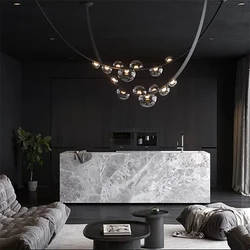 Modern WaterDrop Leather LED Pendant LampsBelt Glass Ball Ceiling Chandelier Home Decor Hall Villa Living Lighting Fixture