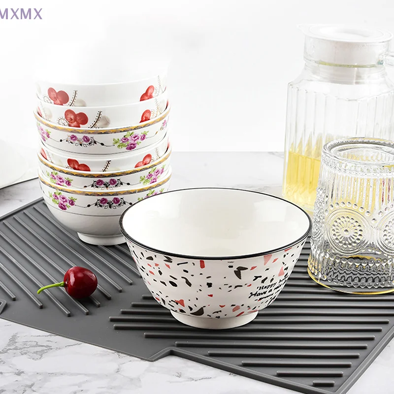 

S/M/LSilicone Draining Board Mat Drying Pad Folding Heat Machine Mat With Raised Edges Countertop Mats Dish For Kitchen Pot Cup