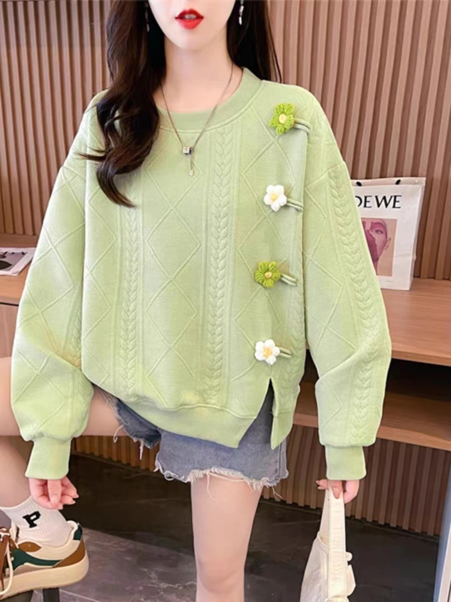 Early Autumn Design Sense  Unisex Hoodless Short Top Korean Loose Style Women's Fashion Cotton Blend Long Sleeve